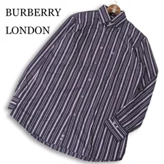【美品】BURBERRY LONDON バーバリー ロンドン 通年 ホース刺繍★ 長袖 高級 ストライプ シャツ 日本製 Sz.M メンズ