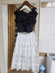 GUCCI cotton100％ ウエストリボン付き フレアスカート アイボリー