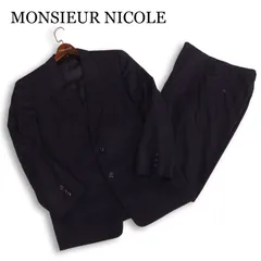 希少! 初期★ MONSIEUR NICOLE ムッシュ ニコル ユキオコバヤシ 通年 総裏★ セットアップ スーツ Sz.S　メンズ ネイビーのサムネイル