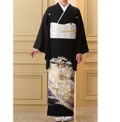 礼装用　黒留袖　花車の流れ　着物単品　【結婚式、披露宴などの祝い事に】旧レンタル商品