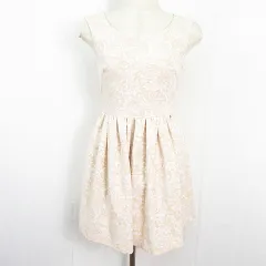 ジルバイジルスチュアート JILL by JILLSTUART ノースリーブ ワンピース ドレス 膝丈 ストレッチ コットン S ベージュ レース kz13613