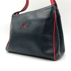 希少】キタムラ 本革 ハンドバッグ ポーチ付 黒×赤ステッチ Kロゴ A 