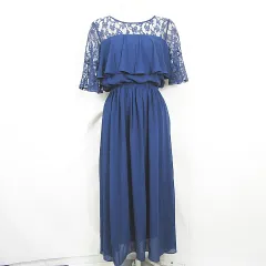 ドレスプラス DRESS＋ シフォン ワンピース ドレス 七分袖 ロング丈 M ネイビー レース kz13756