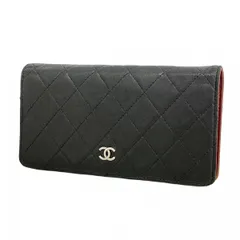 ★SALE【6dc2909-k】シャネル 長財布 マトラッセ ラムスキン ブラック シルバー金具【中古】メンズ レディース ユニセックス
