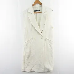 ザラ ZARA ベスト ジレ ロング丈 コットン M アイボリー 2349/132 kz13985