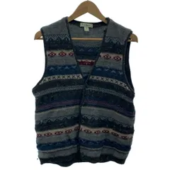 【中古】　L.L.Bean　ベスト　80s vintage　80年代　OLD　レイヤード　Vネック　フルボタン　総柄　アイルランド製　アウトドア　古着　/4388
