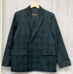 BEAMS PLUS / ビームスプラス テーラードジャケット 4ボタン ダブルブレステッドジャケット マドラスチェック柄 Sサイズ グリーン系