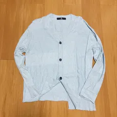 CAMBIO カンビオ カシミヤ混 アシンメトリーパッチワークカーディガン Mサイズ 空色ブルー 水色 春夏のサムネイル