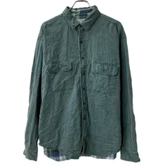 90s カナダ製 L.L.Bean 長袖 無地シャツ XL グリーン エルエルビーン ボタン 90年代 裏地チェック 無地 長袖シャツ 春秋物 a804-6589