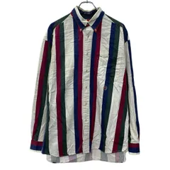 90s TOMMY HILFIGER 長袖 ストライプシャツ L ホワイト マルチカラー トミーヒルフィガー ボタンダウン 90年代 春秋物 a804-6593