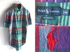 希少 00sビンテージ Ralph Lauren ラルフローレン CLASSIC FIT ポロポニーロゴ刺繍 半袖 マドラスチェック BDシャツ M インド製