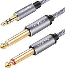 オーディオケーブル 3.5mm to 6.35mm 変換ステレオミニプラグ 2分配 trs ケーブル 3.5mm TRS から2 * 6.35mm TSモノステレオYケーブル オス-オス, スマートフォン PC CDプレーヤー スピーカー アンプ等に適用