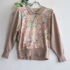 美品✨ インポートアンドセレクト Import & Select ニット セーター 長袖 花柄 レディース Mサイズ ポロ襟 総柄 切替デザイン 配色ニット フェミニン きれいめ カジュアル トップス 春服 秋服 冬服 大人かわいい 柔らか素材 上品のサムネイル