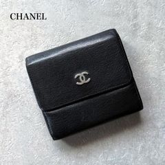 美品✨シャネル ココマーク 三つ折り コンパクトウォレット レザー 黒