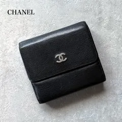 CHANEL シャネル ココマーク レザー 三つ折り財布 wホック ブラック 黒 シルバー金具 3つ折り コンパクトウォレット シープスキン