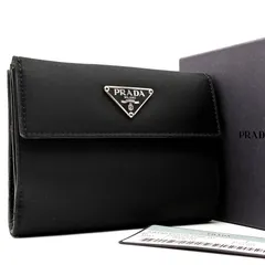 未使用保管品 PRADA プラダ テスート トライアングルロゴ 三角ロゴ 折り財布 コンパクトウォレット ミニ財布 札入れ 小銭入れ ナイロン レザー ブラック 黒 軽量 ご褒美 プレゼント