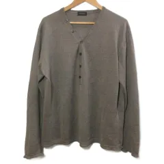 ジョセフオム JOSEPH HOMME ヘンリーネック Vネック リネンニット プルオーバー 長袖 薄手 48 L相当 茶 ブラウン /Xのサムネイル