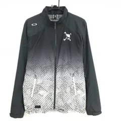 オークリー ジャケット 黒×白 身頃総柄 グラデーション 裾ドローコード  メンズ L ゴルフウェア Oakley