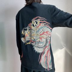 ドラゴンプリント長袖カットソー ダークグレー - メルカリ