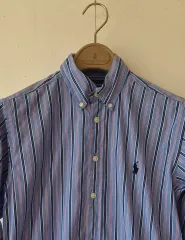 ラルフローレンポロ キッズ ストライプコットンシャツ M (12/14) サイズ