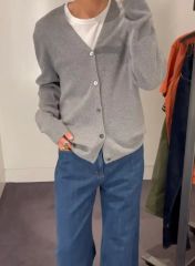 近年 カオス ノルマンディーカシミヤ100% カーディガン ブルー vネック