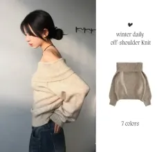 ムードレーベル オフショルダーニット グレー