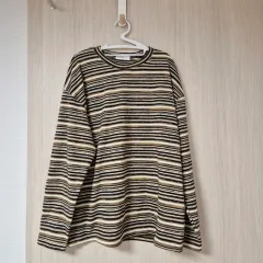 ユニセックス ストライプ ニット ロングスリーブTシャツ