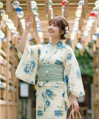 嵐山よしむら　浴衣 単品 イエロー ブルー 菊柄 嵐山よしむら 浴衣 単品 イエロー ブルー 菊柄 - メルカリ