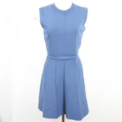 ザラ ZARA ノースリーブ ニット ワンピース 膝下丈 レーヨン S ブルー レース 透かし編み 4369/007 kz15021