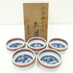 源右衛門窯 染錦 牡丹見込 向付け 鉢 刺身皿 小皿 各5客組 共箱 未使用