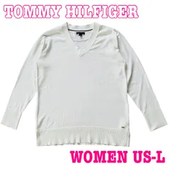 TOMMY HILFIGER トミーヒルフィガー ロゴメタル Vネック コットン ニットセーター US-L