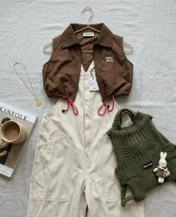 新品 ZARA コットン サスペンダー オーバーオール (クリーム/アイボリー)