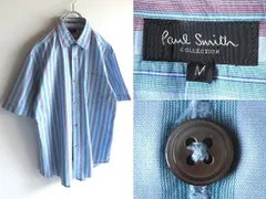 希少 旧タグ ビンテージ Paul Smith COLLECTION ポールスミス コレクション コットン 半袖 ストライプシャツ M ライトブルー
