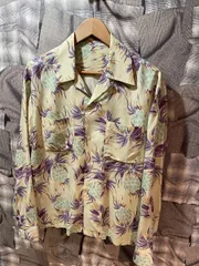 URU 長袖シャツ ウル 2 レーヨン キュプラ シルク ライトイエロー パープル 花柄 19SUS09 FKのサムネイル
