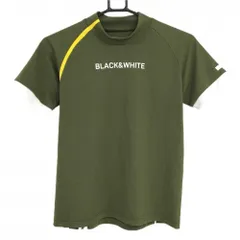 【美品】ブラックアンドホワイト 半袖ハイネックシャツ カーキ×白 フロントロゴ レディース M ゴルフウェア Black＆Whiteのサムネイル