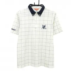 ビームスゴルフ 半袖ポロシャツ 白×ネイビー 格子柄 ロゴ ボタンダウン メンズ L ゴルフウェア BEAMS GOLF