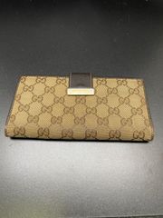 美品GUCCI GGキャンバス 長財布 ダークブラウン レザー ウォレット