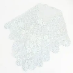 【美品】お花のモチーフ♪かぎ編み ストール 三角巾型ショール 白系 ＊ma031