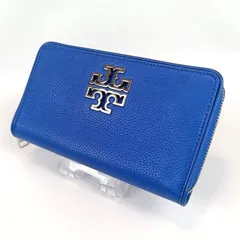 良品 TORY BURCH トリーバーチ ラウンドファスナー 長財布 ブルー系 レザー ブリテン ロゴモチーフ 金具シルバー レディース ブランド 中古