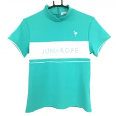 ジュンアンドロペ 半袖ハイネックシャツ ミントグリーン×白 胸ライン 背面ジップ レディース L ゴルフウェア JUN＆ROPE