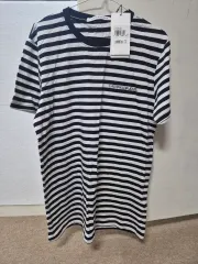 Calvin Klein ブラック ホワイト ストライプ 半袖 Tシャツ XL