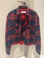 CHECK クロップド シャツ ジャケット (レッド/ネイビー)