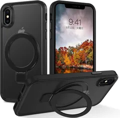 DUEDUE iPhone X/XS ケース MagSafe対応 アイフォン X/XS ケース マグネット搭載 スタンド機能 120°開閉可能 ブラック 指紋防止 耐衝撃 一体型 薄型 TPUケース 車載ホルダー対応 ワイヤレス充電 全面保護
