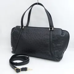 ■2WAY オーストリッチ バッグ ボストン 黒  【バッグ/バック/BAG/鞄/カバン】 ブランド【中古】 