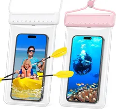 スマホ 防水ケース 【新登場 & 2枚セット】 IPX8完全防水 指紋認証/Face ID認証対応 高透過率 水中撮影 防水スマホケース お風呂 山登り 海水浴 釣り プール など適用 タッチ快適 iPhone/Android  (ホワイト+ピンク)