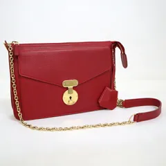 CELINE セリーヌ チェーンショルダーバッグ レザー レッド×ゴールド金具