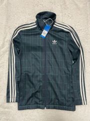 adidas チェック柄ジャージ ダークグリーン トラックジャケット 短丈 