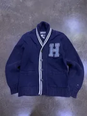 Tommy Hilfiger H ロゴ カジュアル ショールカラー カーディガン ネイビー M