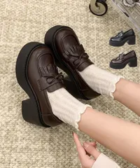 タッセル厚底ローファー レディース ボリュームソール リボン付き チャンキーヒール 歩きやすい フォーマル 美脚 韓国風 通勤 通学