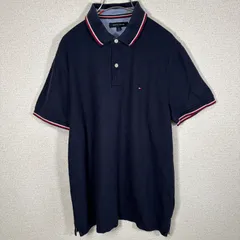 トミーヒルフィガー ポロシャツ ネイビー M 鹿の子 ワンポイント ライン入り 半袖